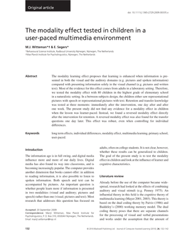 The Modality Effect Tested in Children in a User-Paced Multimedia