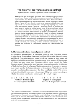 The History of the Franconian Tone Contrast by Paul Boersma; Identical to Published Version, November 2017*