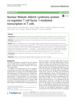 Nuclear Wiskott–Aldrich Syndrome Protein Co-Regulates T Cell Factor 1-Mediated Transcription in T Cells Nikolai V