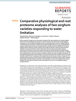 Comparative Physiological and Root Proteome Analyses of Two Sorghum Varieties Responding to Water Limitation Tatenda Goche1, Nemera G