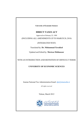 DIRECT TAXES ACT Approved on February 22, 1988 (INCLUDING ALL AMENDMENTS up to MARCH 20, 2010)