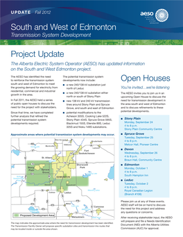 South and West of Edmonton Project Update Open Houses