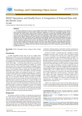 SWAT Operations and Deadly Force: a Comparison of National Data with the Dorner Case D.A