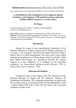 A Contribution to the Recognition of Two Longicorn Species Cerambyx Cerdo Linnaeus, 1758 and Monochamus Saltuarius (Gebler, 1830) (Coleoptera, Cerambycidae)