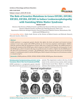 The Role of Genetics Mutations in Genes EIF2B1, EIF2B2, EIF2B3, EIF2B4, EIF2B5 in Induce Leukoencephalopathy with Vanishing White Matter Syndrome Shahin Asadi* Iran