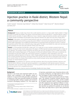 Injection Practice in Kaski District, Western Nepal