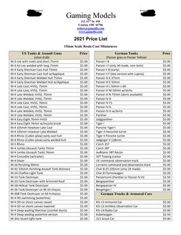 2020 Price List