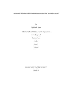 Disability in Late Imperial Russia: Pathological Metaphors and Medical Orientalism