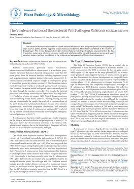 The Virulence Factors of the Bacterial Wilt Pathogen Ralstonia