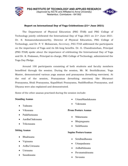 Report on International Day of Yoga Celebrations, 21 June 2021