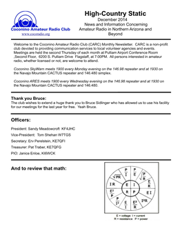 High-Country Static December 2014 News and Information Concerning Amateur Radio in Northern Arizona and Beyond