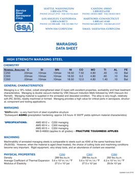 Maraging Steel Data Sheet