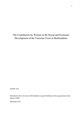 The Contribution by Women to the Social and Economic Development of the Victorian Town in Hertfordshire