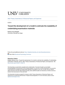 Toward the Development of a Model to Estimate the Readability of Credentialing-Examination Materials