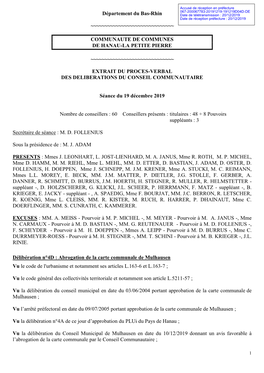 DEL04 D 122019 Approbation De La Carte Communale De Mulhausen