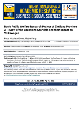 Basic Public Welfare Research Project of Zhejiang Province a Review of the Emissions Scandals and Their Impact on Volkswagen