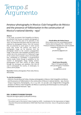 Amateur Photography in Mexico: Club Fotográfico De México and the Presence of Folklorization in the Construction of Mexico’S National Identity ‐ 19501