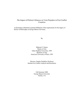 The Impact of Political Alliances on Voter Prejudice in Post Conflict Countries