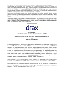 Proposed Acquisition by Drax Group Plc of Pinnacle Renewable Energy Inc