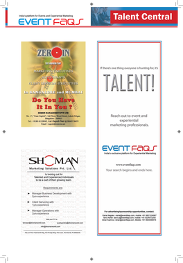 Talent Central India’S Platform for Events and Experiential Marketing