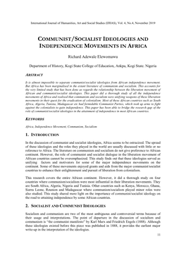 Communist/Socialist Ideologies and Independence Movements in Africa