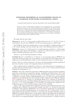 Finiteness Properties of Automorphism Spaces of Manifolds with Finite Fundamental Group