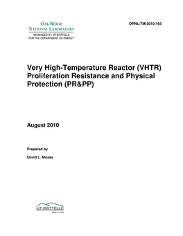 Very High-Temperature Reactor (VHTR) Proliferation Resistance and Physical Protection (PR&PP)