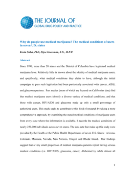 Why Do People Use Medical Marijuana? the Medical Conditions of Users in Seven U.S
