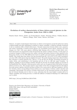 Evolution of Surface Characteristics of Three Debris-Covered Glaciers in the Patagonian Andes from 1958 to 2020