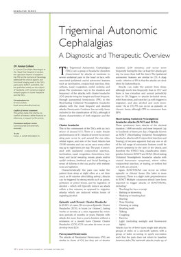 Trigeminal Autonomic Cephalalgias a Diagnostic and Therapeutic Overview