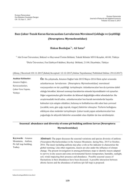 Bazı Çukur-Tuzak Kuran Karıncaaslanı Larvalarının Mevsimsel Çokluğu Ve Çeşitliliği (Neuroptera: Myrmeleontidae) Haka