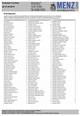 Preisliste Frachten Ab 01.04.2019