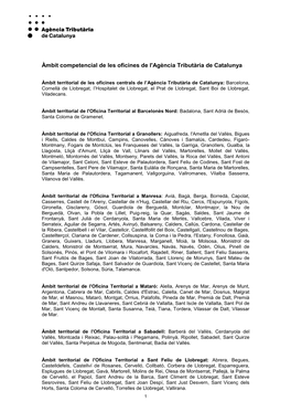 Àmbit Competencial De Les Oficines De L'agència Tributària De Catalunya