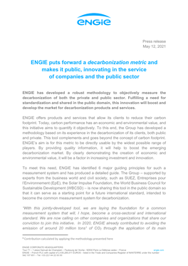 ENGIE Puts Forward a Decarbonization Metric and Makes It Public, Innovating in the Service of Companies and the Public Sector