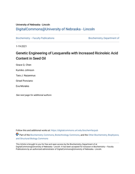 Genetic Engineering of Lesquerella with Increased Ricinoleic Acid Content in Seed Oil