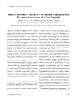 Frequent Promoter Methylation of M-Cadherin in Hepatocellular Carcinoma Is Associated with Poor Prognosis