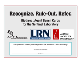 Biothreat Agent Bench Cards for the Sentinel Laboratory