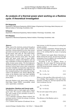 An Analysis of a Thermal Power Plant Working on a Rankine Cycle: a Theoretical Investigation