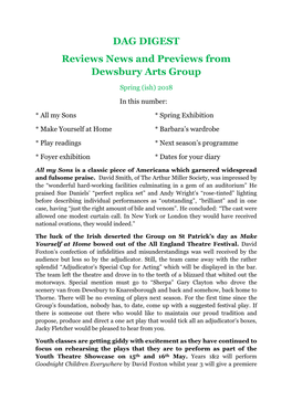 DAG DIGEST Reviews News and Previews from Dewsbury Arts Group