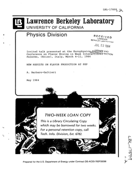 Lawrence Berkeley Laboratory UNIVERSITY of CALIFORNIA