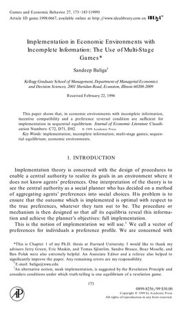 Implementation in Incomplete Information Environments