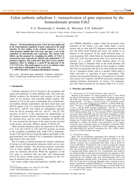 Colon Carbonic Anhydrase 1: Transactivation of Gene Expression by the Homeodomain Protein Cdx2