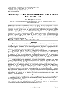 Determining Rank-Size Distribution of Urban Centres of Eastern Uttar Pradesh, India