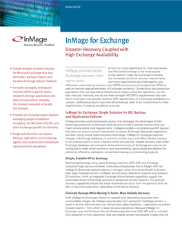 Inmage for Exchange Disaster Recovery Coupled with High Exchange Availability