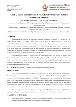 Flood Analysis of Reservoirs in Visakhapatnam District by Using Probability Methods