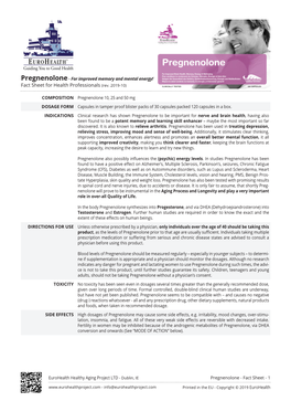 Pregnenolone - for Improved Memory and Mental Energy! Fact Sheet for Health Professionals (Rev