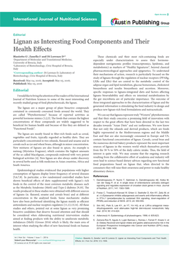 Lignan As Interesting Food Components and Their Health Effects