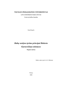 Baltų Vardyno Tyrimo Principai Huberto Gurnovičiaus Tekstuose