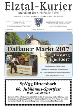 Elztal-Kurier Amtsblatt Der Gemeinde Elztal Auerbach – Dallau – Muckental – Neckarburken – Rittersbach