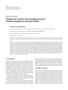 Review Article Vitamins K1 and K2: the Emerging Group of Vitamins Required for Human Health
